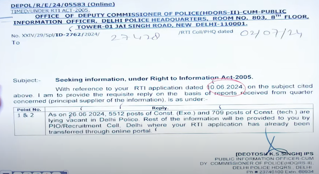 DELHI POLICE RTI REPLY