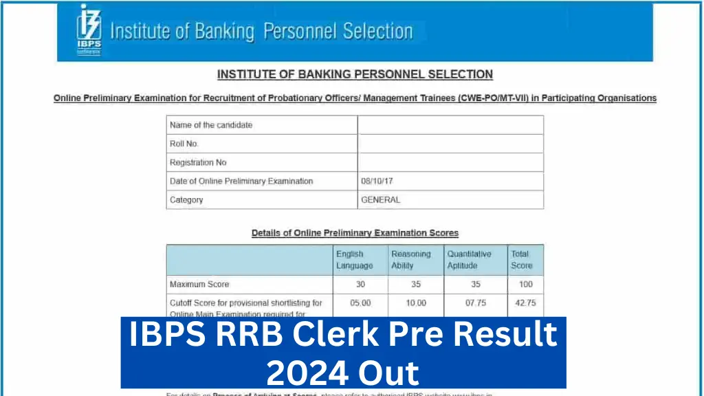 IBPS RRB Clerk Pre Result 2024 Out